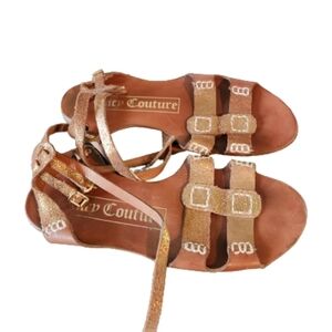 Juicy couture zizie leather sandals color brown gold mettalic ankle straps